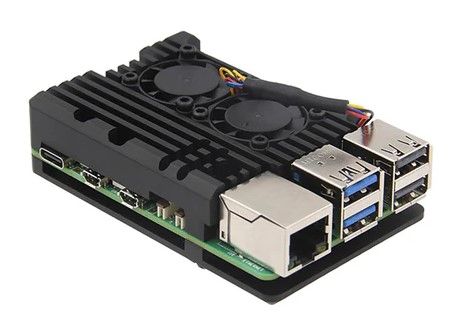 Алуминиева радиатор за Raspberry Pi 5 с два вентилатора