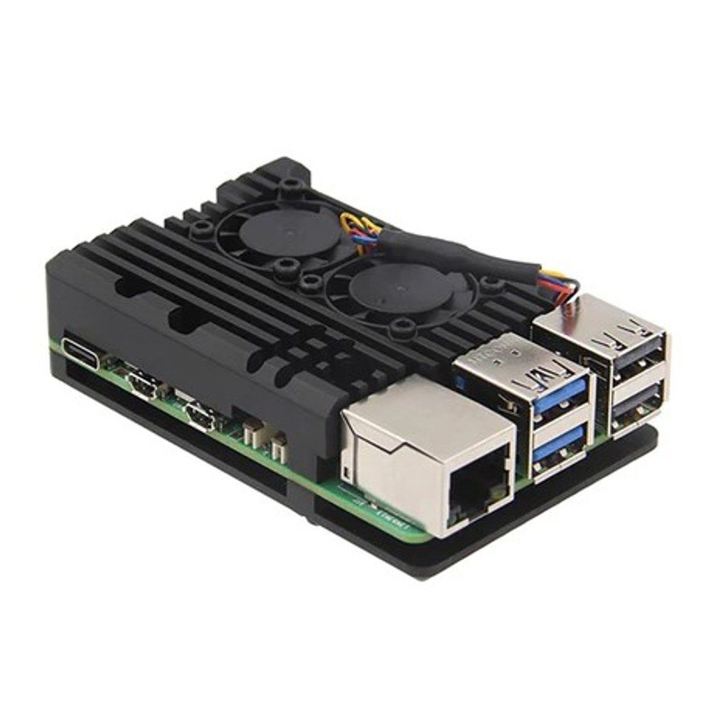 Алуминиева радиатор за Raspberry Pi 5 с два вентилатора