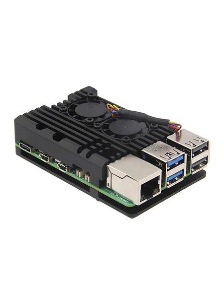 Алуминиева радиатор за Raspberry Pi 5 с два вентилатора